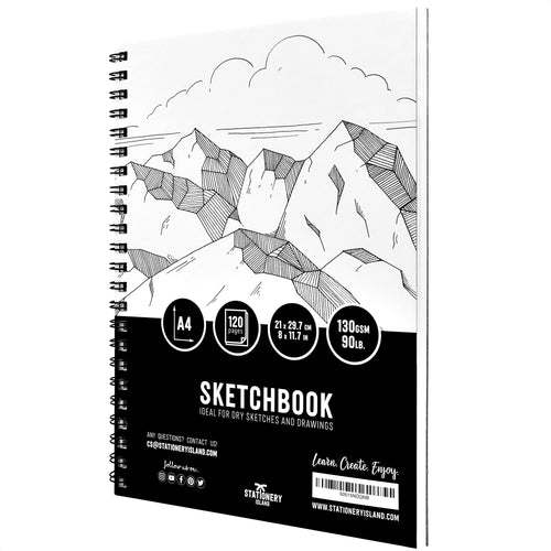 An A4 spiral bound sketchbook that has 120 pages - Stationery Island