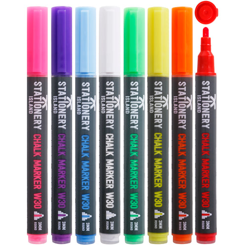 A pack of 8 wet wipe W30 chalk pens with a 3mm fine nib - Stationery Island