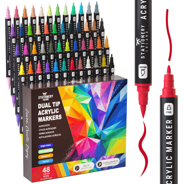 Dual Tip Acrylic Paint Pens — 48 Colours