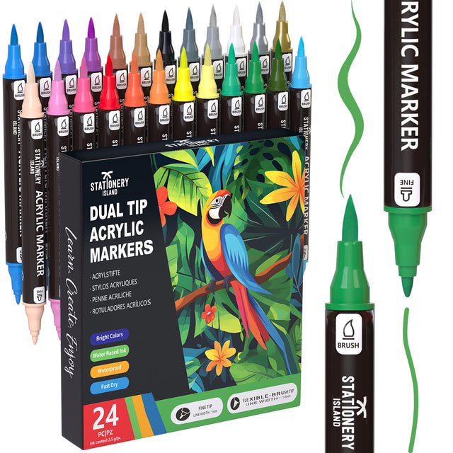 Dual Tip Acrylic Paint Pens — 24 Colours