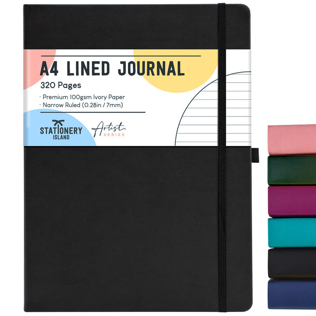 A4 Lined Journal - 100gsm, 320 Pages — Black