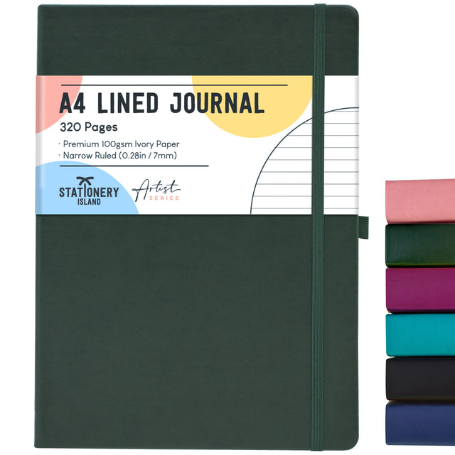 A4 Lined Journal - 100gsm, 320 Pages — Forest Green