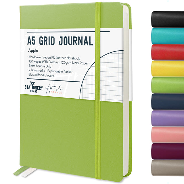 A5 Grid Journal - 120gsm, 180 Pages — Apple Green
