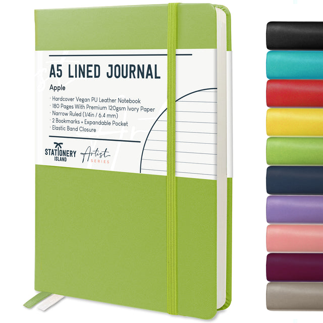 A5 Lined Journal - 120gsm, 180 Pages — Apple Green