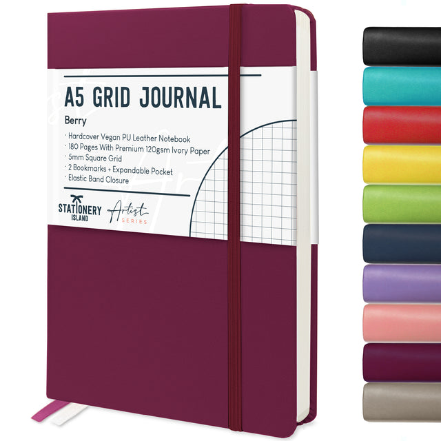 A5 Grid Journal - 120gsm, 180 Pages — Berry