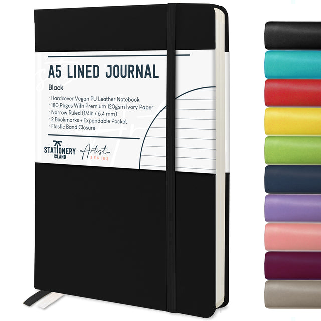 A5 Lined Journal - 120gsm, 180 Pages — Black