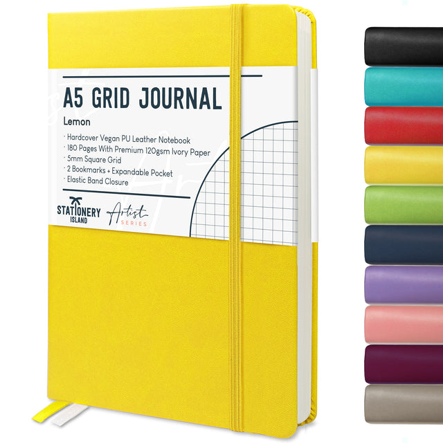 A5 Grid Journal - 120gsm, 180 Pages — Lemon Yellow