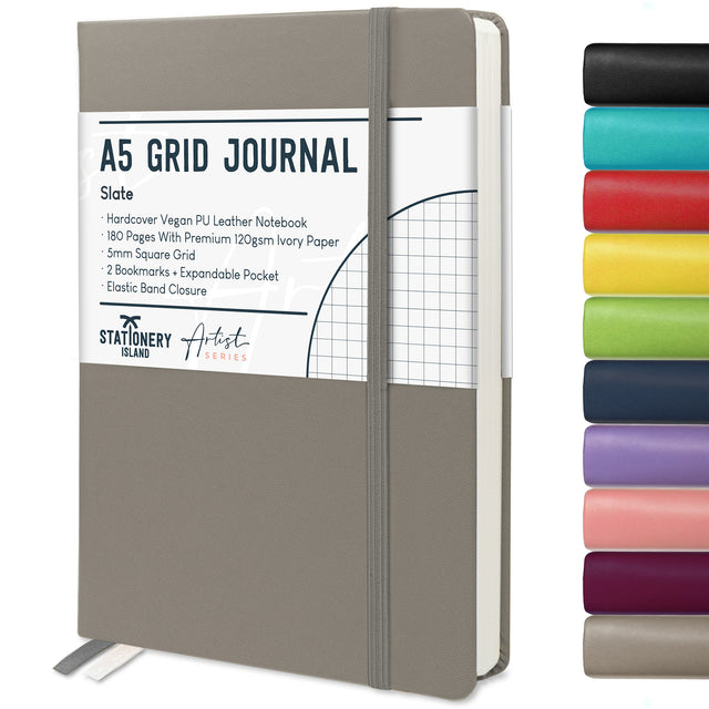 A5 Grid Journal - 120gsm, 180 Pages — Slate Grey