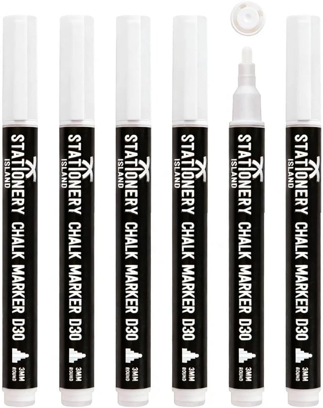 Dry Wipe Chalk Markers — White - 6 Pack