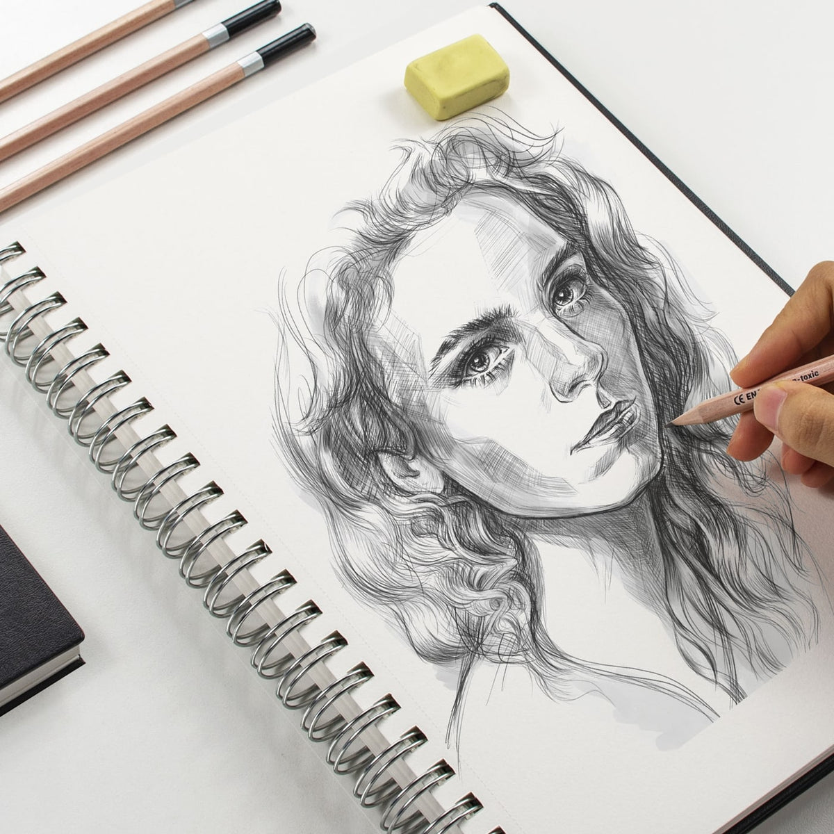 Pencil drawing in an artist sketchbook