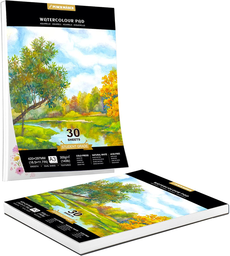 A3 Pencilmarch Student Watercolour Paper - 300gsm - 30 Pages - Pack of 2