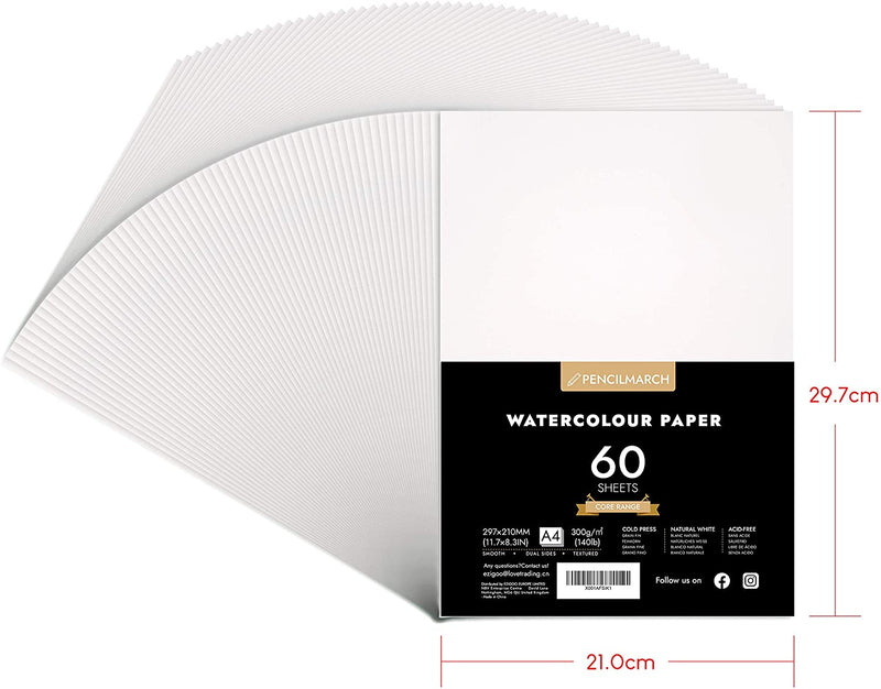 Measurements of the A4 watercolour paper with 60 sheets that are 300 gsm - Stationery Island