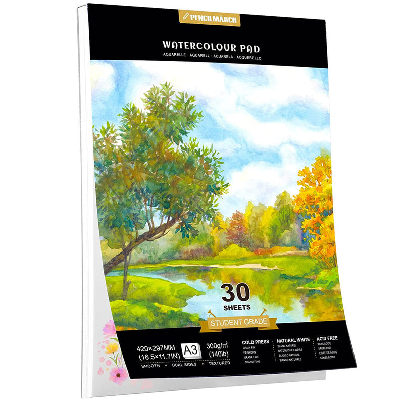 An A3 Pencilmarch student watercolour paper pad with 300 gsm paper and 30 pages - Stationery Island