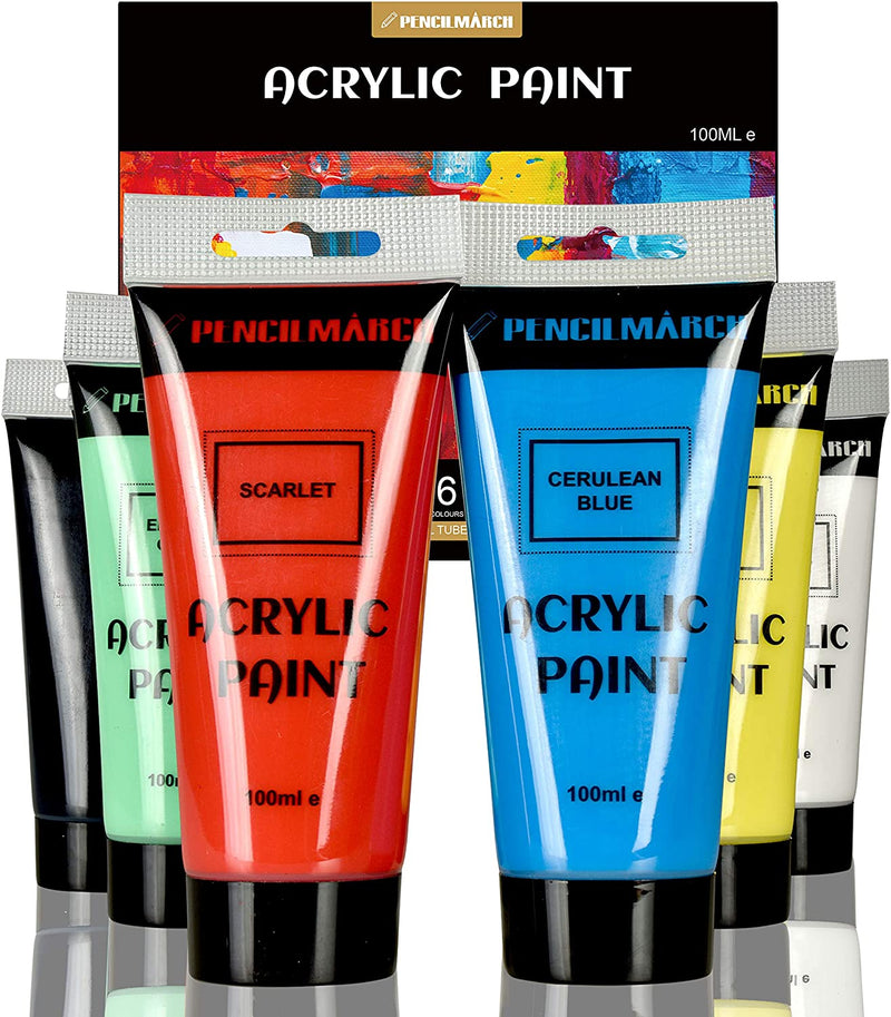 100ml tubes of acrylic paint in 6 different colours - Stationery Island
