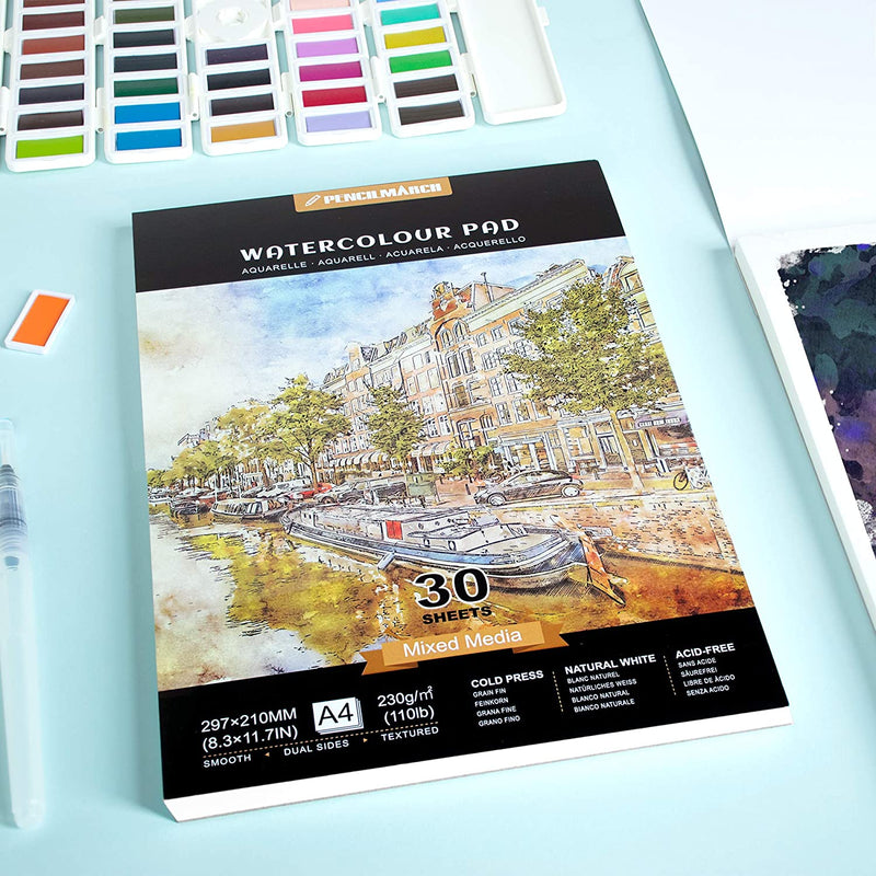 An A4 Pencilmarch watercolour paper pad with 230 gsm paper and 30 pages that comes in a pack of 2 - Stationery Island