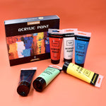 100ml tubes of acrylic paint in 6 different colours shown with box packaging - Stationery Island