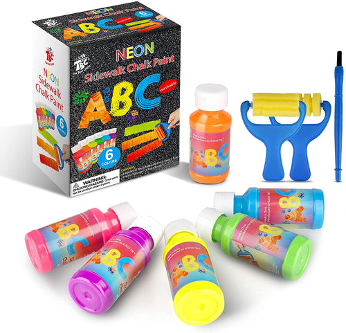 The TBC washable sidewalk neon chalk paint set of 6 is included with 2 paint rollers and a paintbrush - Stationery Island