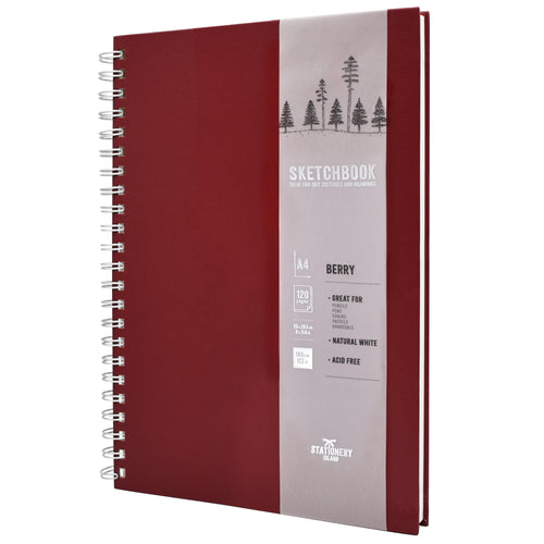 A Berry A4 hardcover spiral bound sketchbook that has 120 pages - Stationery Island