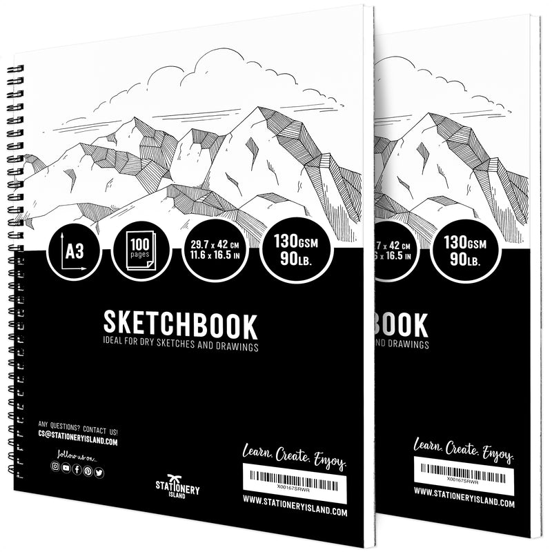 A pack of 2 A3 spiral bound sketchbooks - Stationery Island