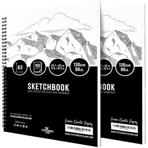 A3 Spiral Bound Sketchbook - 100 Pages - Pack of 2 – Stationery Island