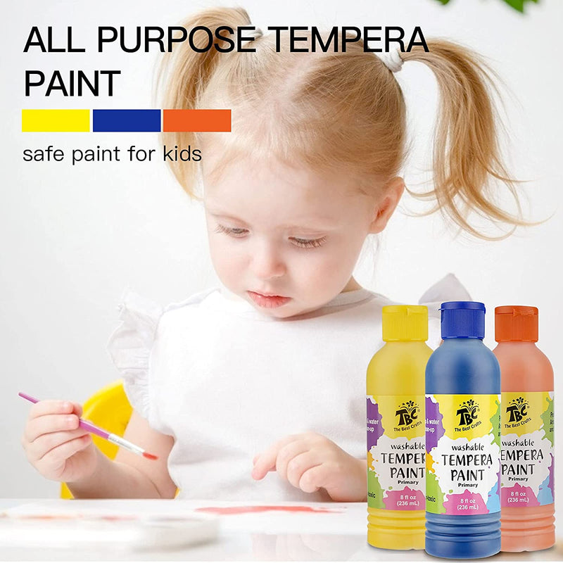 TBC Washable Primary Tempera Paints & Brush - 6PK