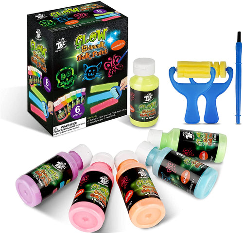 The TBC washable sidewalk glow colour chalk paint set of 6 paints is included with 2 paint rollers and 1 paintbrush - Stationery Island
