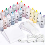 The TBC dye art party kit includes 18 bottles of coloured dye, 12 protective gloves, 90 rubber bands, one reusable surface cover and an instruction sheet - Stationery Island