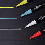 A pack of 8 dry wipe D30 chalk pens with a 3m fine nib used to draw lines on a black background - Stationery Island