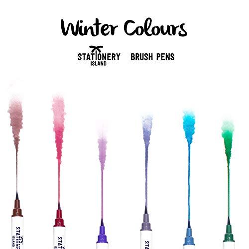 6 winter colours brush pens  leaving a mark on the paper to show the colours - Stationery Island 