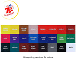 The colours and name of the colours that are included in the TBC watercolour paints with 24 colours - Stationery Island