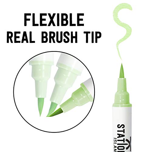 A spring colours brush pen shown as having a flexible real brush tip - Stationery Island