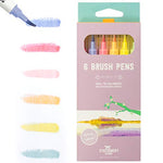 6 spring colours brush pens inside their packaging with pen marks on the side to show the different colours - Stationery Island 