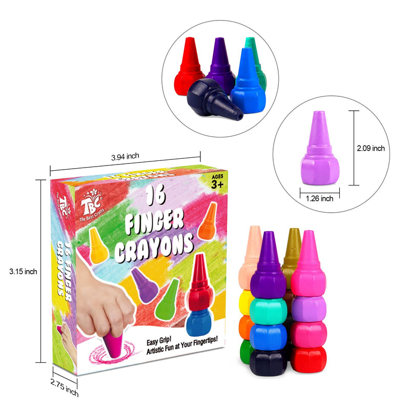 The measurements of the TBC finger crayons  and the box packaging - Stationery Island