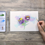 Colours from the 36 colours artist series watercolour paint set, used to create a painting of bees on a flower - Stationery Island