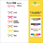 6 different colours with their names beside them that are included in the pack of spring colours brush pens - Stationery Island