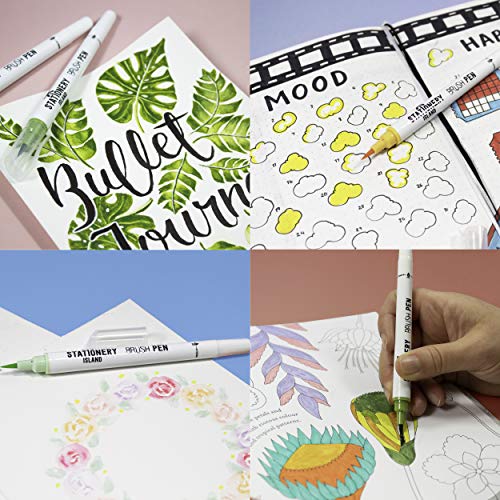 Spring colours brush pens have been used to create drawings and colour them - Stationery Island 