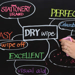 Words written on a blackboard used to describe the dry wipe chalk pens - Stationery Island