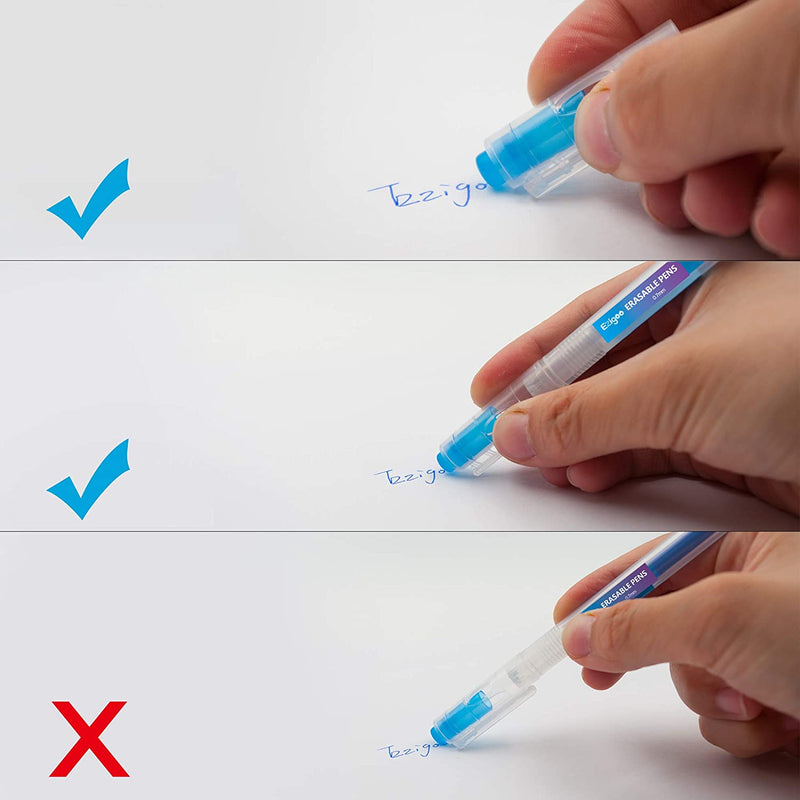 The correct way to hold the blue 0.7mm erasable pen when using the eraser - Stationery Island