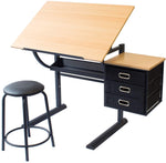 Caye drafting table with a stool, storage space and clips - Stationery Island
