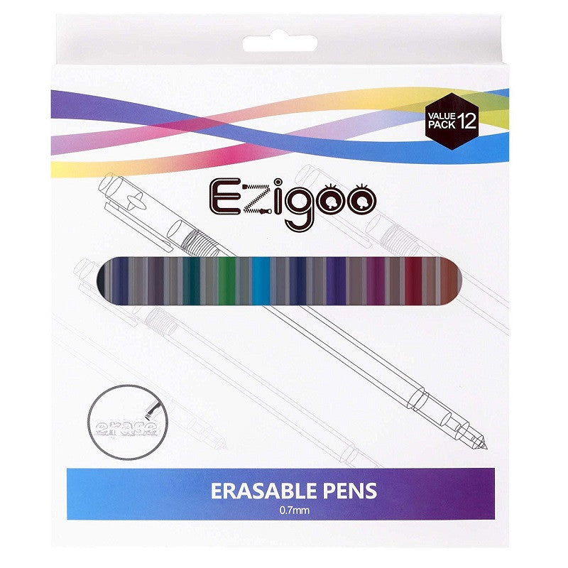 A pack of 12 assorted erasable pens inside their box packaging - Stationery Island
