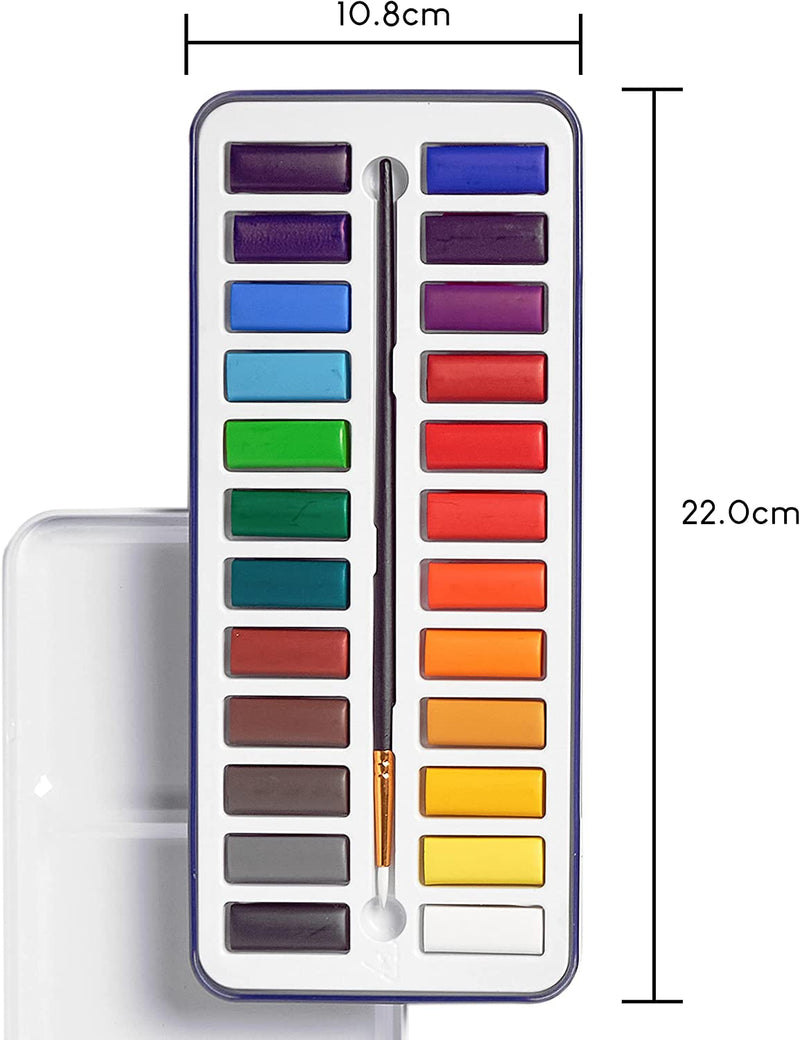 Measurements of the artist series watercolour paint set that has 24 colours, included with 1 aqua brush and 1 paintbrush - Stationery Island