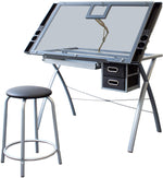 The Saba-TP drafting table with a stool, storage draw and clips - Stationery Island