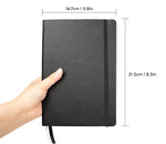 The measurements of the black A5 dotted notebook with accessories, bullet journal in cm's and inches - Stationery Island