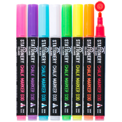 A pack of 8 dry wipe D30 chalk pens with a 3mm fine nib - Stationery Island