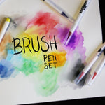 Brush pen set written on top of different colours used in the aqua brush - Stationery Island 