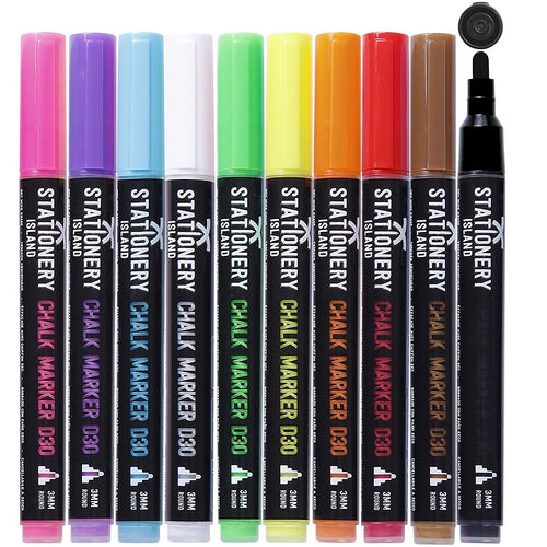 A pack of 10 dry wipe D30 chalk pens with a 3mm fine nib - Stationery Island 