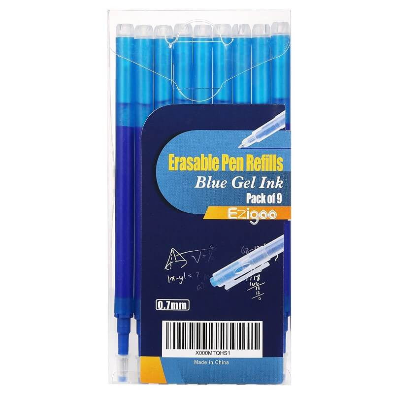 A pack of 9, blue, Ezigoo erasable pen refills - Stationery Island