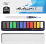 A creative collection watercolour paint set that has 12 colours with an aqua brush and a paint brush - Stationery Island