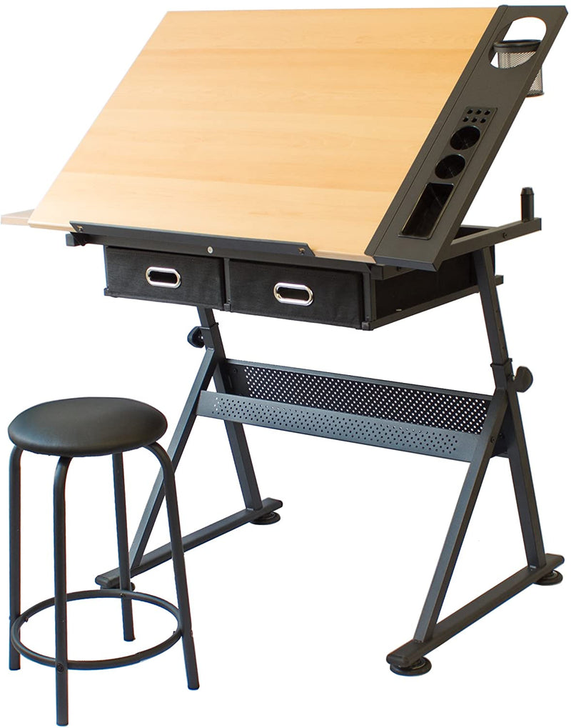 Foula drafting table with a stool, storage and clips - Stationery Island