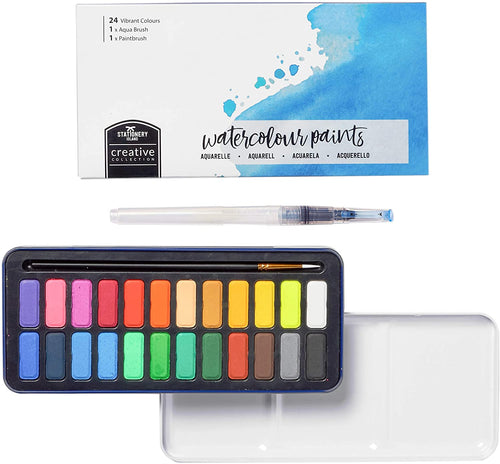 A creative collection watercolour paint set that has 24 colours with an aqua brush and a paint brush - Stationery Island